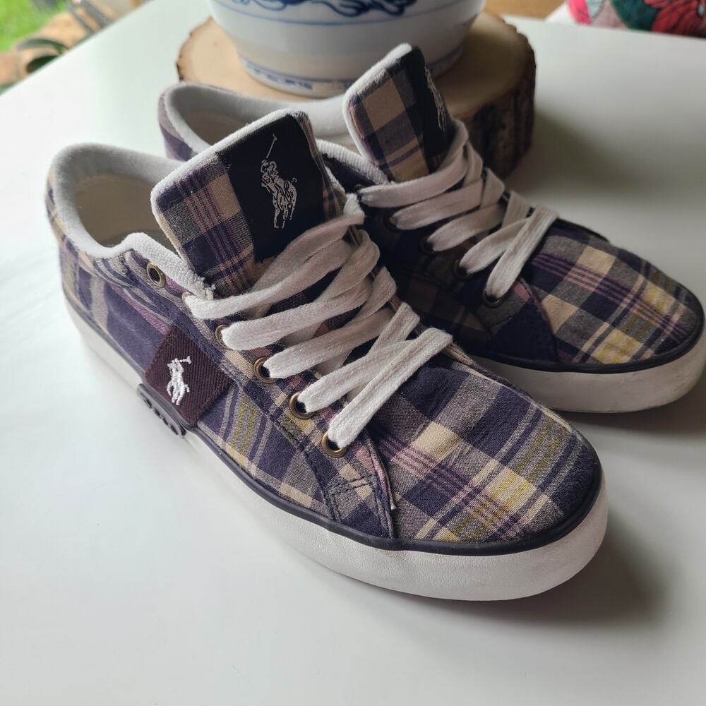 Men’s Polo Ralph Lauren Giles Madras Plaid Sneaker Shoes Size‎ 4.5./5 *Mismatch*